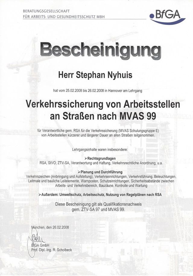 Nyhuis & Lange GmbH & Co. KG Tiefbau Ganderkesee Verkehrssicherung