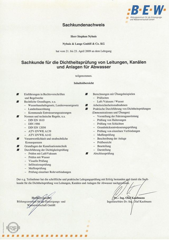 Nyhuis & Lange GmbH & Co. KG Tiefbau Ganderkesee Zertifikat